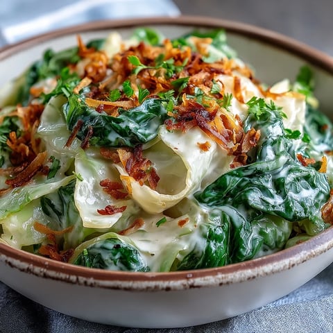 Coconut Braised Cabbage simmered in creamy coconut milk, served as a warm side dish with fluffy rice.