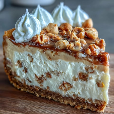 Close-up of Nutter Butter Cheesecake slice revealing creamy peanut butter filling and a crunchy cookie crust.