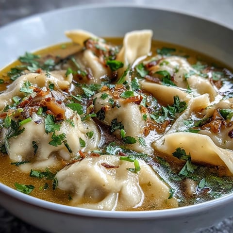 Steaming bowl of Quick Coconut Curry Soup with Dumplings, topped with fresh cilantro and chili oil.