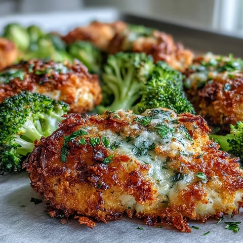 Crispy Parmesan Broccoli & Chicken Trays roasted golden, with tender chicken and crisp broccoli florets on a sheet pan.