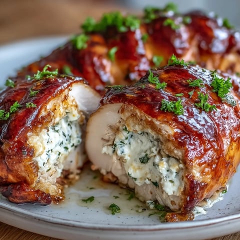 Golden-brown, oven-roasted Hot Honey Ricotta Stuffed Chicken breasts resting on a platter, glistening with a glossy, sweet-spicy glaze and fresh herb garnish.
