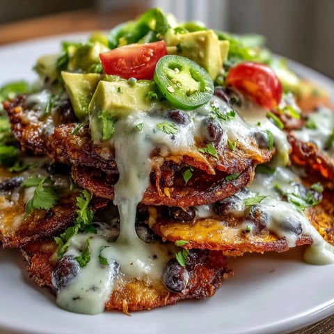 Colorful vegan sweet potato nachos piled high with black beans, fresh veggies, and creamy cashew queso on crispy baked rounds.