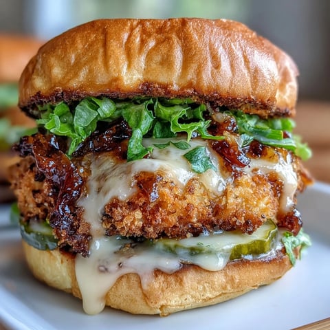 Crispy honey mustard chicken sliders with melted cheddar on toasted buns, topped with lettuce and pickles.