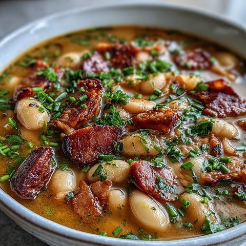 Hearty ham and butter bean soup with tender beans, smoky ham, and fresh herbs in a rich broth.