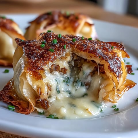 Crispy Caramelized French Onion Soup Dumplings with melted Gruyère and golden caramelized onions.  