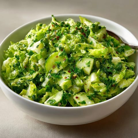 A bowl of crisp Green Goddess Salad, ready to serve as a light, flavorful lunch.