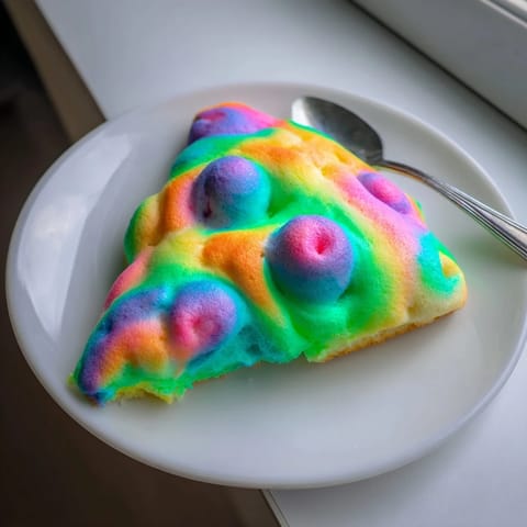 Colorful slices of Cloud Bread Rainbow Version served fresh, delightful for any celebration.  