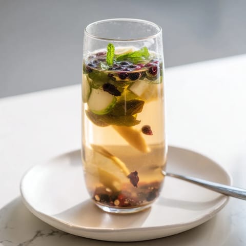 Colorful homemade kombucha mocktails with vibrant fruits, perfect for warm summer days.  