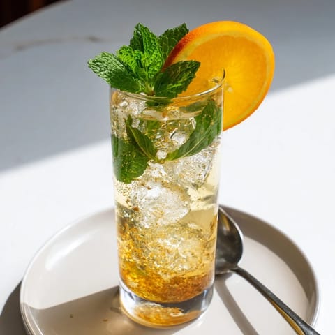 Homemade probiotic soda mocktail, a fizzy drink bursting with citrus flavors.  