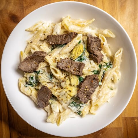 Steak Spinach Artichoke Pasta #235