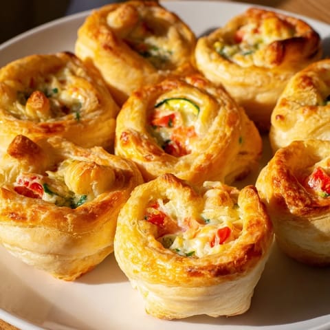 Golden Cercles d'Hôtes Couronne de Rouleaux, a flaky pastry crown filled with savory cheese and vegetables.
