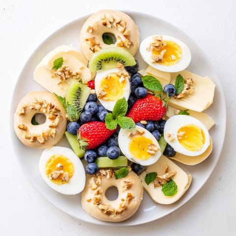 A colorful Good Morning Sun Breakfast Board featuring vibrant fruit arrangements and creamy cheeses for brunch.