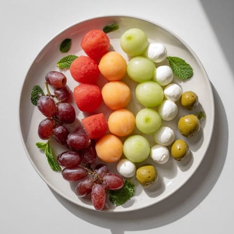 Brightly colored The Polka Dot Platter, a fresh and delicious appetizer overflowing with spherical treats.