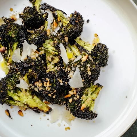 Freshly made Charred Broccoli Salad tossed in a zesty lemon dressing, ready for serving or enjoyment.