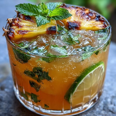 Refreshing pineapple ginger fizz in a tall glass with ice, garnished with lime and mint, perfect for summer gatherings.