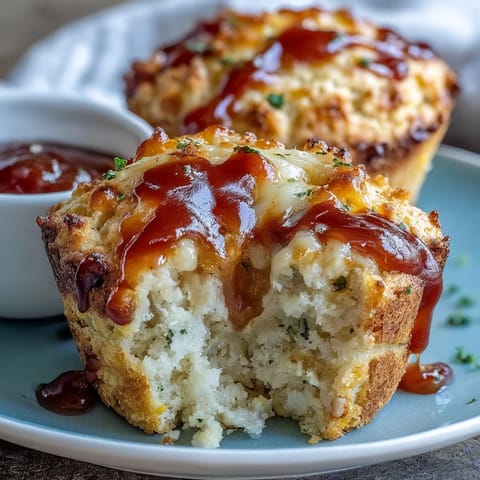 Savory cornbread muffins infused with smoky barbecue sauce, topped with melted cheddar and fresh chives for a flavorful twist.