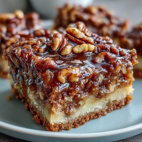 Kentucky Derby Pecan Pie Bars with Brown Sugar Crust arranged on a white platter, golden filling glistening between toasted pecan halves, ready to serve at a Southern gathering.