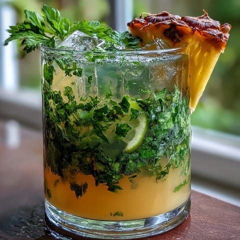 A vibrant glass of Pineapple Basil Agua Fresca with fresh basil leaves and lime slices, perfect for a refreshing summer drink.