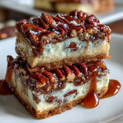 Kentucky Derby Pecan Pie Bars with Bourbon Glaze on a rustic wooden board, golden crust and glossy pecan topping inviting a sweet, nutty bite.