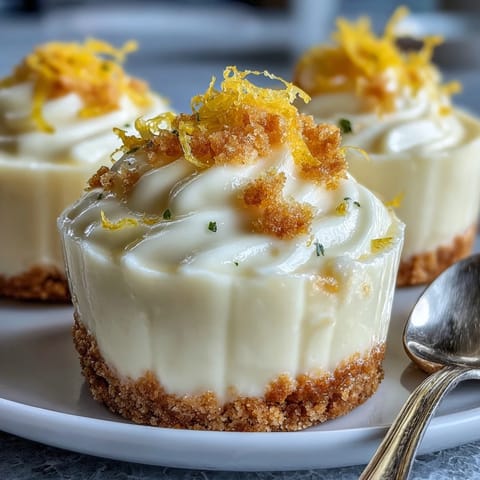 Individual lemon mousse cups with buttery shortbread cookies, garnished with mint and lemon zest curls.  