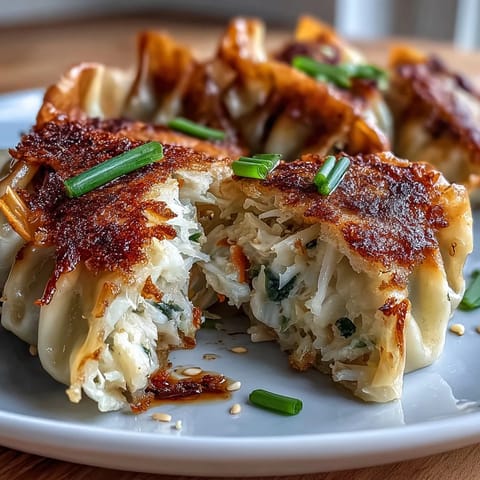 Crispy Cabbage Dumplings golden and crunchy, filled with seasoned cabbage and carrots, served with ginger soy dipping sauce.