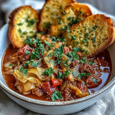 Cabbage Roll Soup Garlic Toast