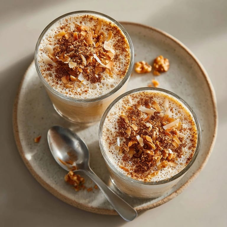 Vegan Thai Coconut Peanut Butter Smoothie, rich and tropical, poured over ice with peanut garnish.