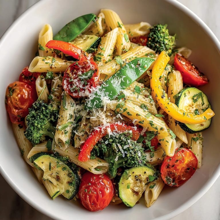 Savor the vibrant taste of Garlic Herb Pasta Primavera, a quick, delicious vegetarian meal.