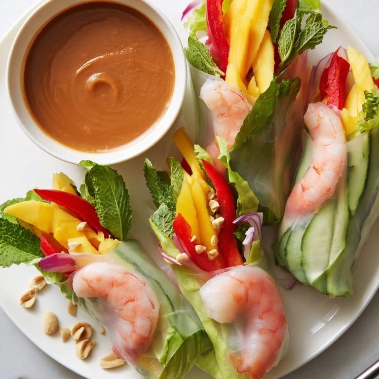Imagine biting into summer: sweet Shrimp and Mango Spring Rolls with peanut-hoisin dip.