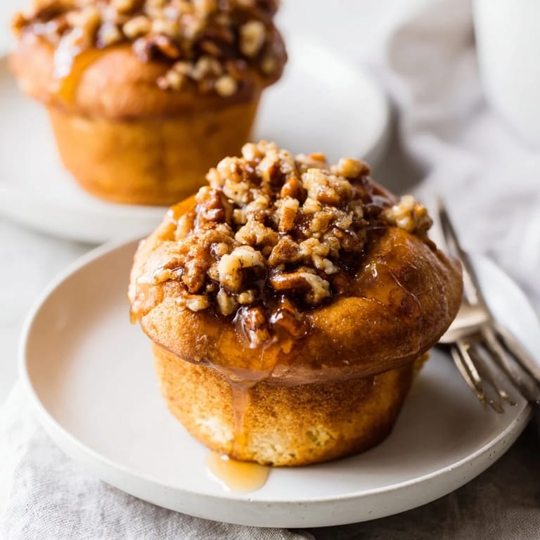 Warm, sweet pancake muffins featuring bourbon and pretzels for a delightful brunch treat.