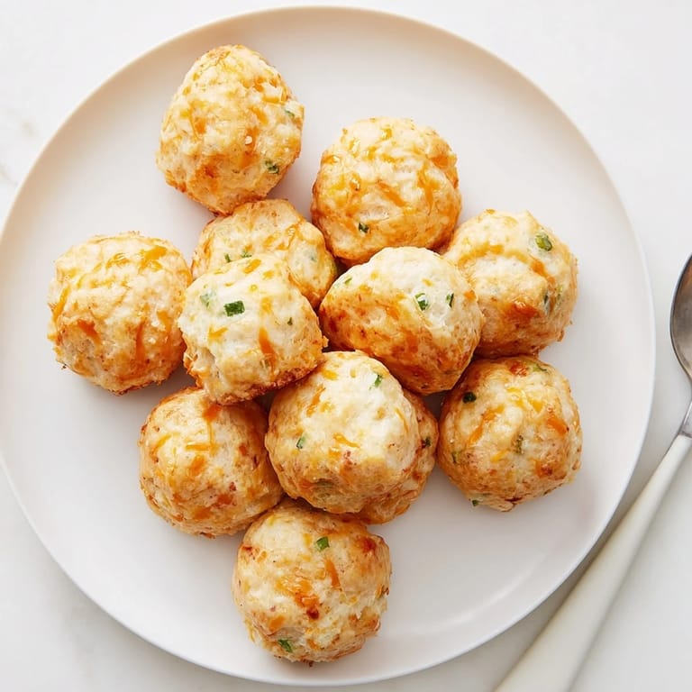 Fluffy Cheesy Jalapeño Sweet Tea Biscuit Balls served warm, bursting with cheesy and spicy flavors.  