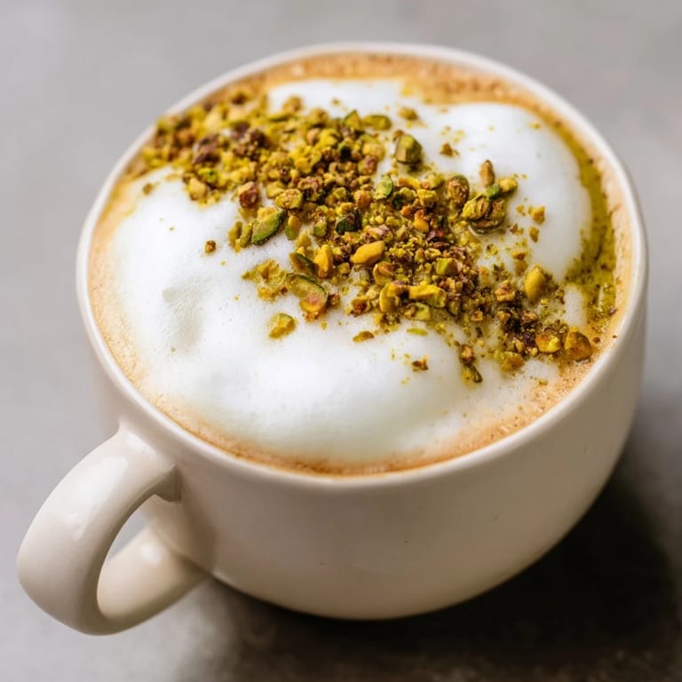 Indulge in this delicious pistachio milk latte, perfect for cozy coffee moments.  