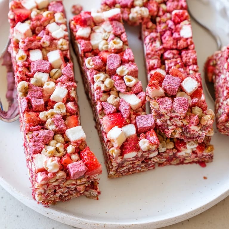 Colorful layers of chewy homemade gummies top a wholesome oat base in this treat.  