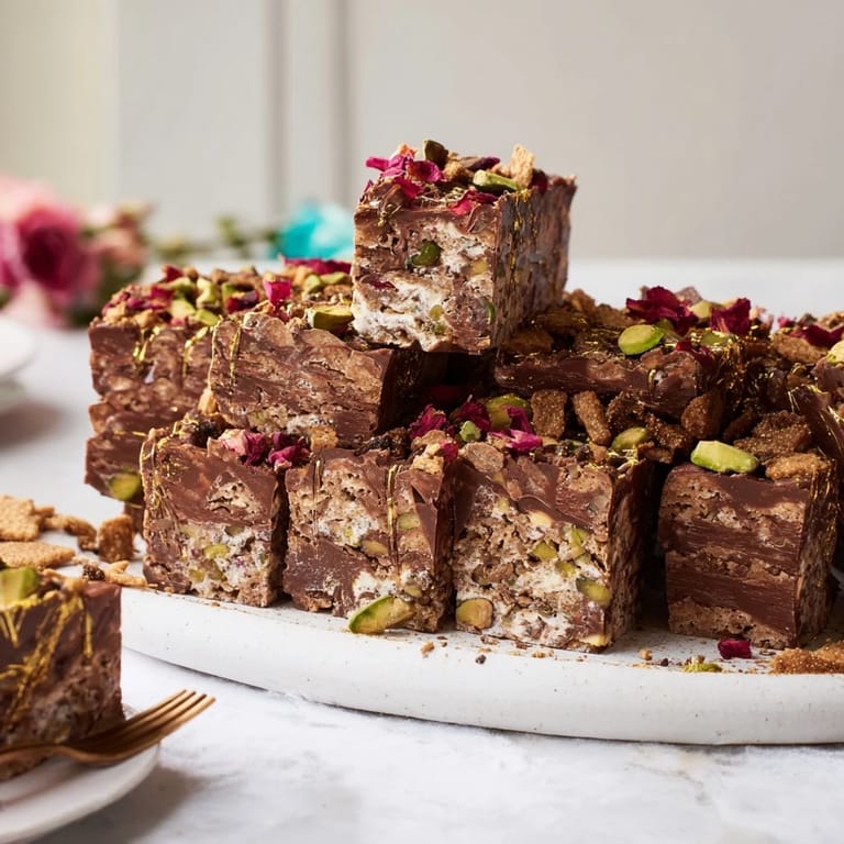 Indulge in rich chocolate bar inspired creations topped with spiced date caramel and rose petals.  