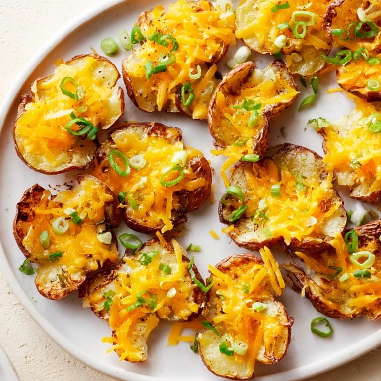 Golden brown smashed green onion potato bombs garnished with fresh parsley and cheese.  