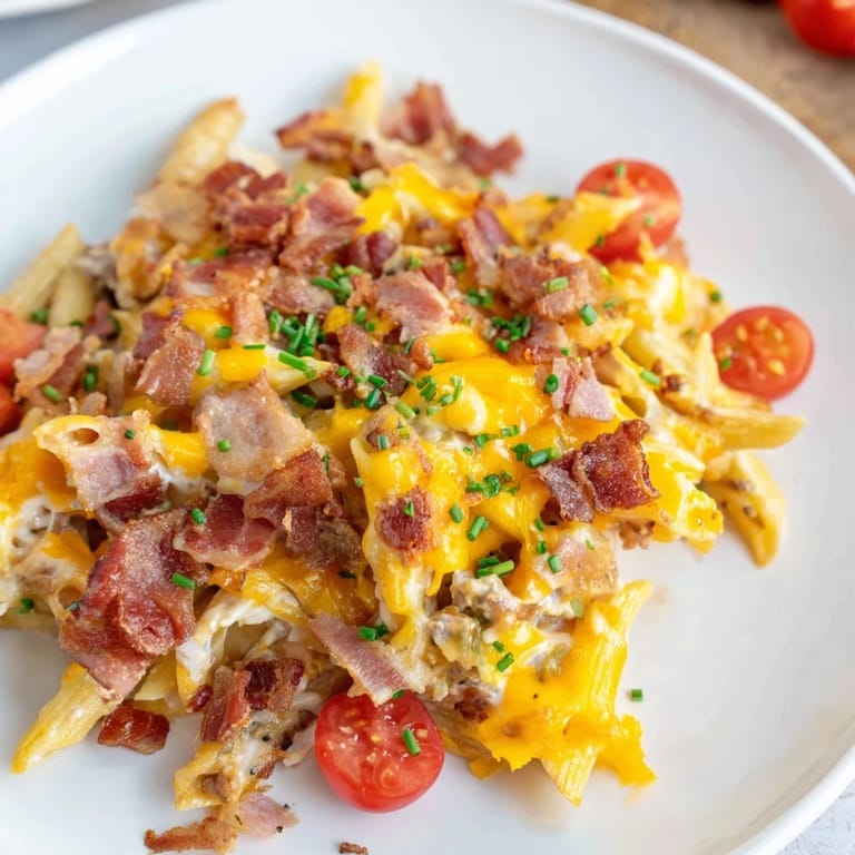 This cheesy Bacon Cheeseburger Pasta Bake features a creamy sauce and all the classic flavors baked.