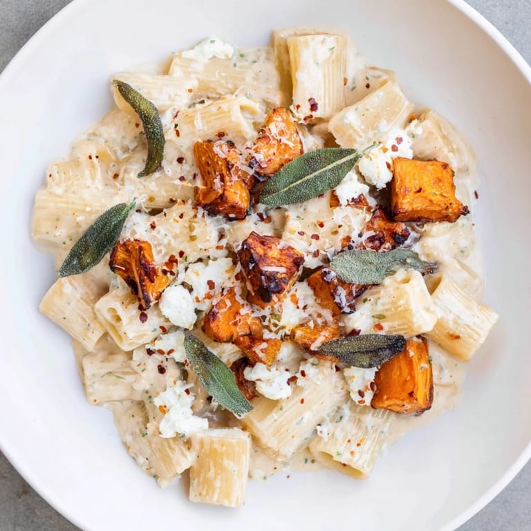 Vibrant image of Viral Sweet Potato Goat Cheese Sage pasta: a comforting, flavorful autumn dish.