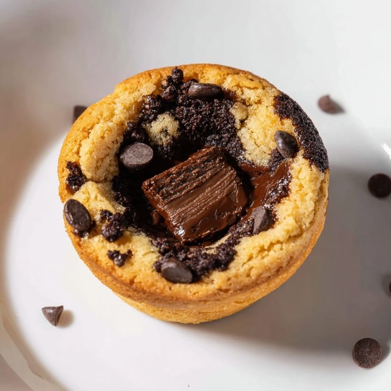 Golden brown Air Fryer Gooey Cookie Cups; imagine a warm, soft chocolate center, so tempting.