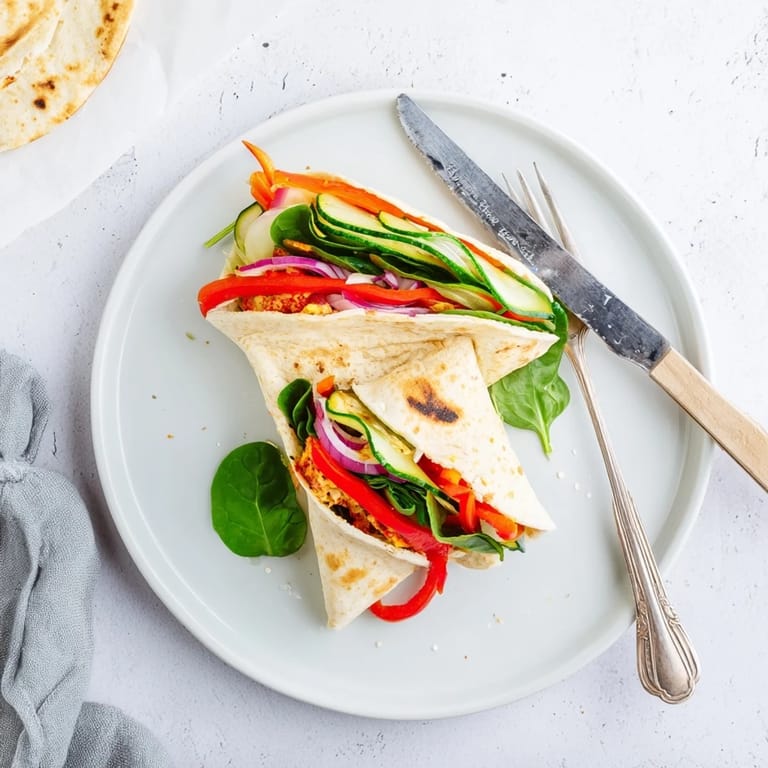 This Snowflake Hummus & Roasted Veggie Wrap hack features a soft tortilla stuffed with warm, flavorful vegetables and hummus.