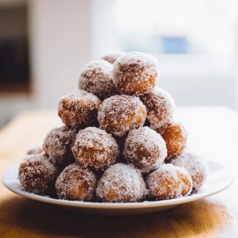 Imagine a towering Powdered Donut Holes Mountain with dipping sauces, a delicious American dessert.