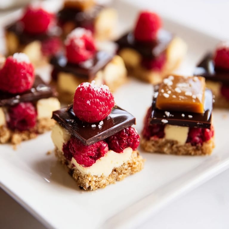 Beautiful presentation of Checkerboard Terrace: a playful dessert with chocolate, caramel, and crunchy squares for a treat.