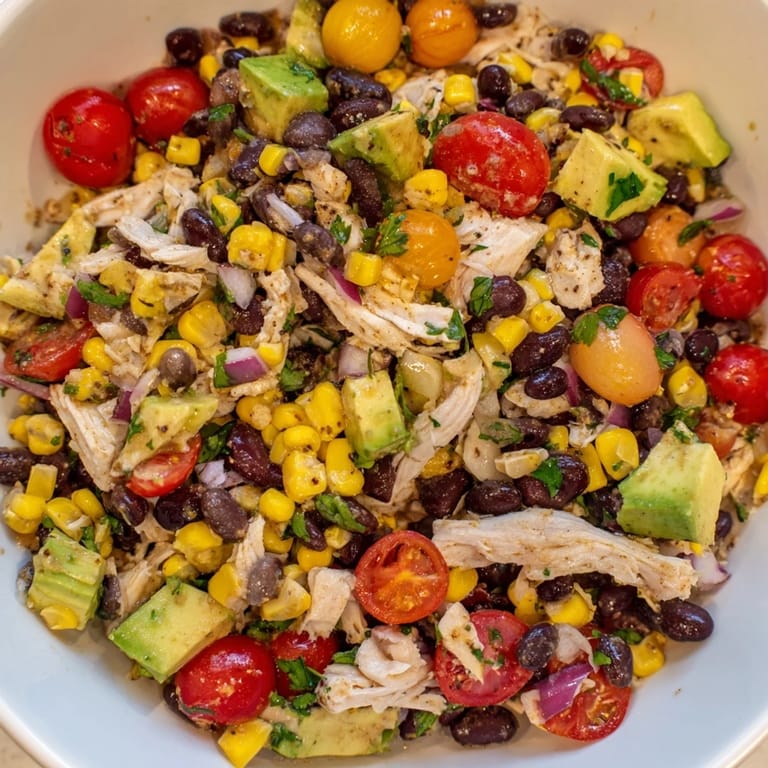 Enjoy a refreshing scoop of Dense Southwestern Bean Salad, perfect for a gathering or a quick lunch.