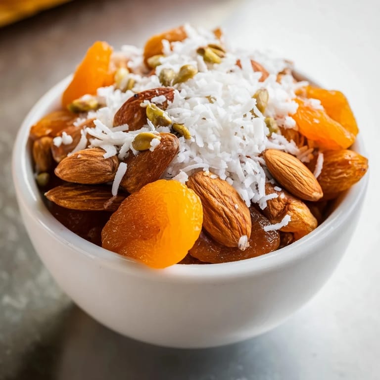 Simple Pile of Apricots and Almonds: A snack plate of dried apricots and almonds, ready in only 5 minutes.