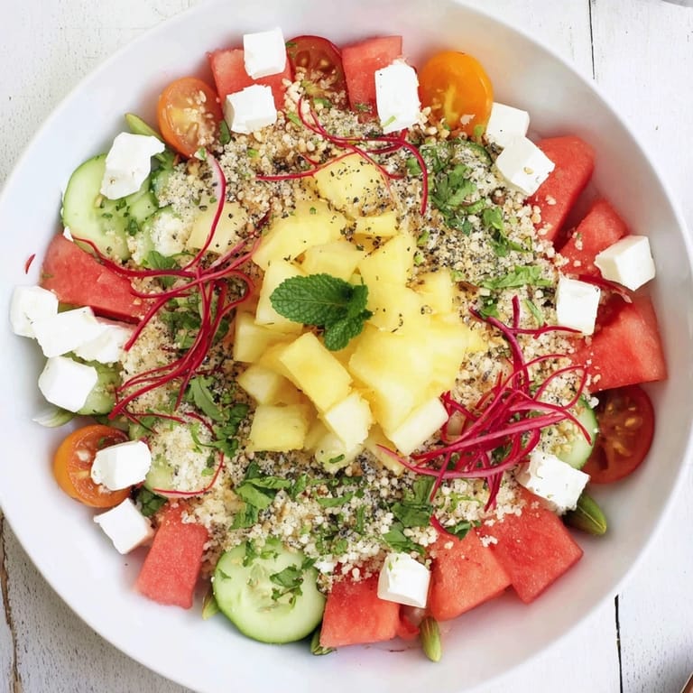 Enjoy a layered concentric rings of flavor salad, with each bite offering a unique delicious taste.