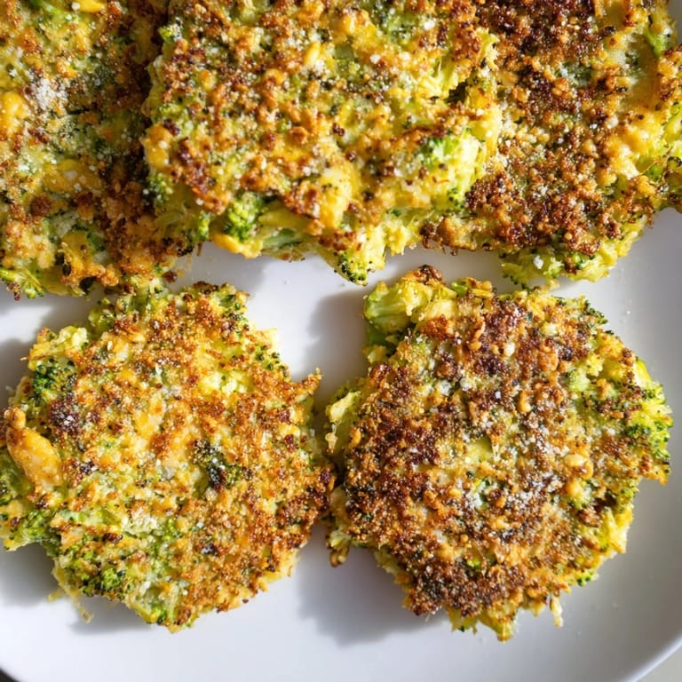 Close-up of freshly cooked Cheesy Broccoli Patties, showcasing the melted cheese and crisp exterior.