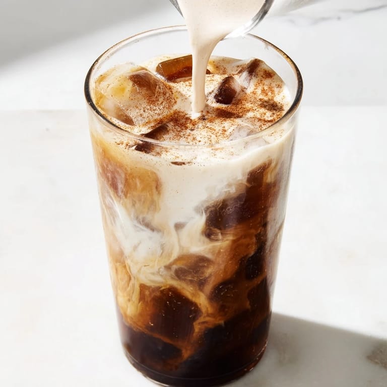 This homemade Proffee Power Blend features a swirl of coffee and chocolate protein, ice cold.