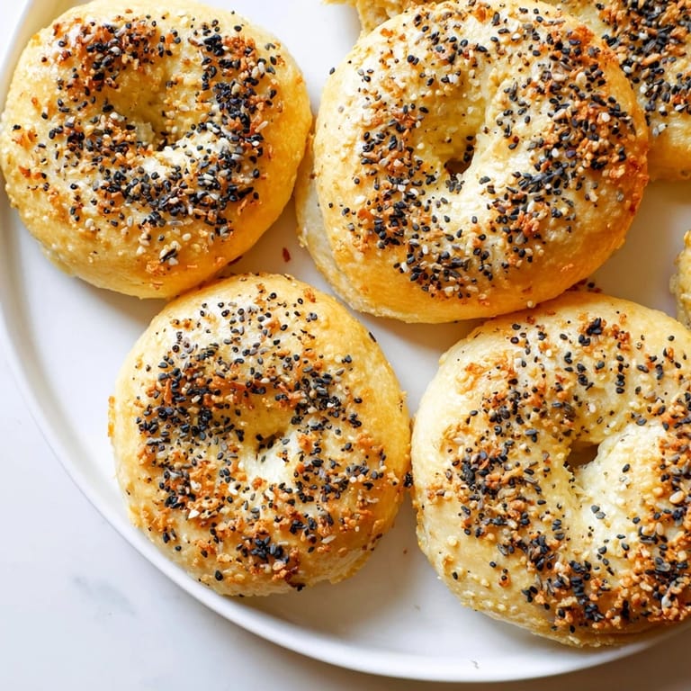 Warm Everything Bagel Yogurt Bagels, a quick and delicious recipe, ideal served with cream cheese.