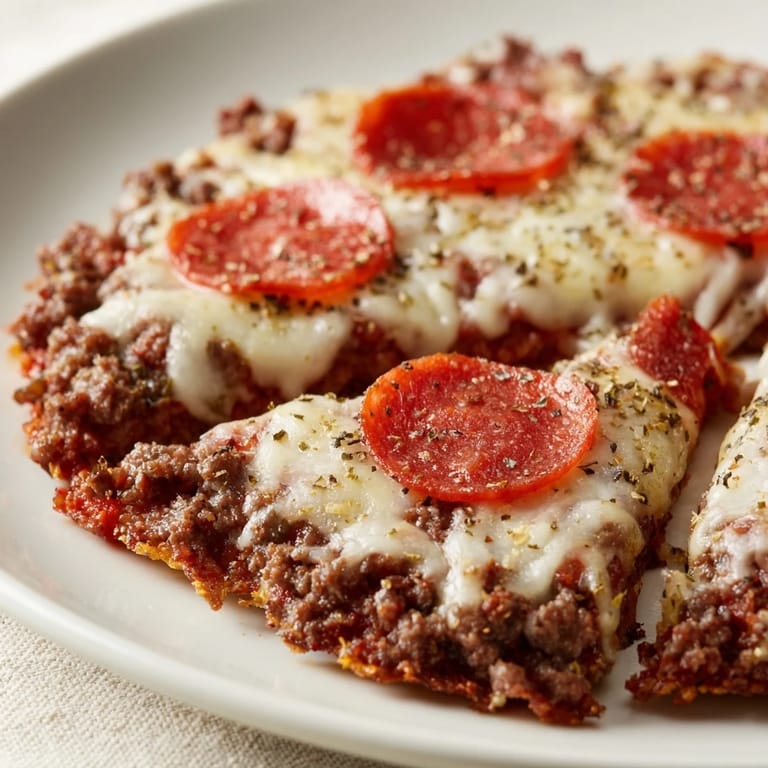 A bubbly, cheesy Meat Pizza Pepperoni Stack with crispy pepperoni and oregano, ready to slice and devour.