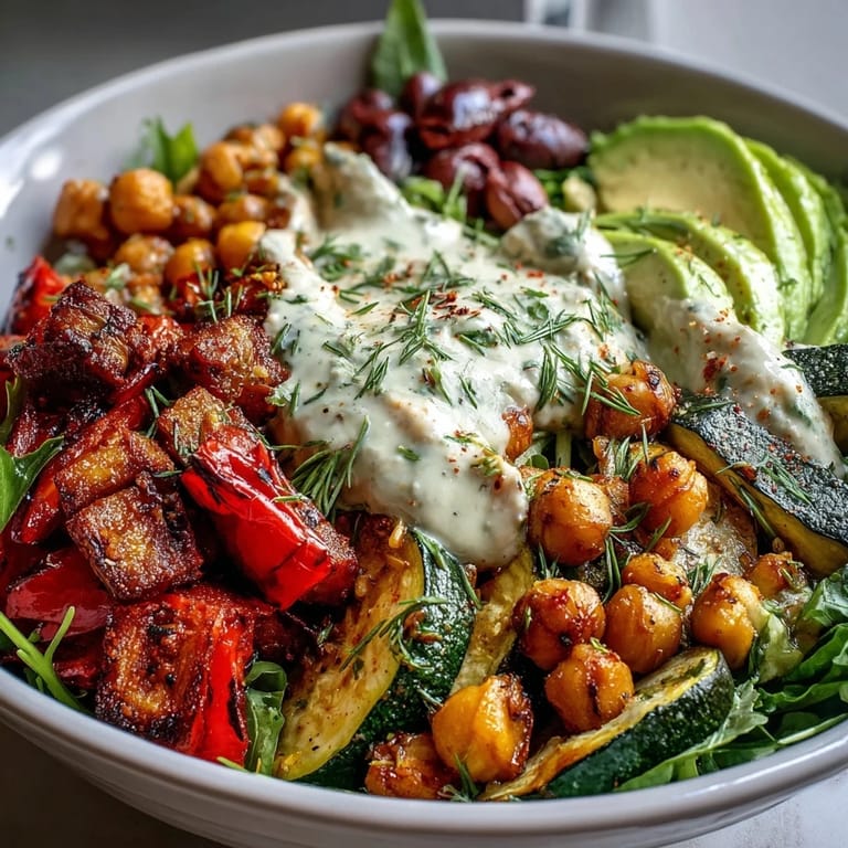 A top-down view of a nourishing Vegan Mediterranean Buddha Bowl with fresh ingredients like avocado, olives, and chickpeas on a rustic wooden table.