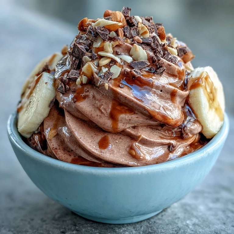 Vegan Chocolate Banana Nice Cream being scooped with almond butter drizzle, offering a rich and healthy dessert option.